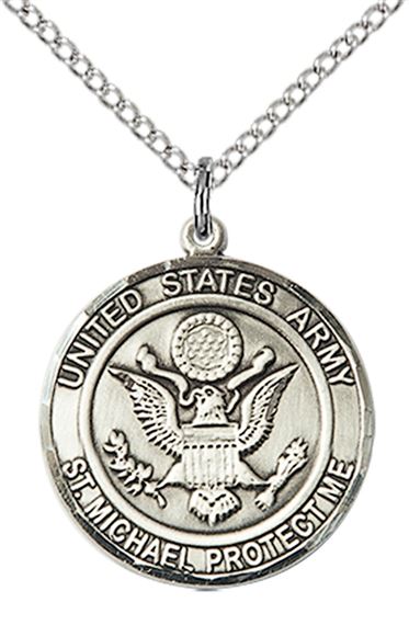 STERLING SILVER ST MICHAEL PENDANT ON A CHAIN - 3/4" x 3/4"